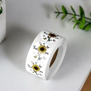 500 Sunflower Thank You Stickers Roll